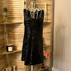 White House Black Market Black Sequin Sleeveless Cocktail Dress Sz M